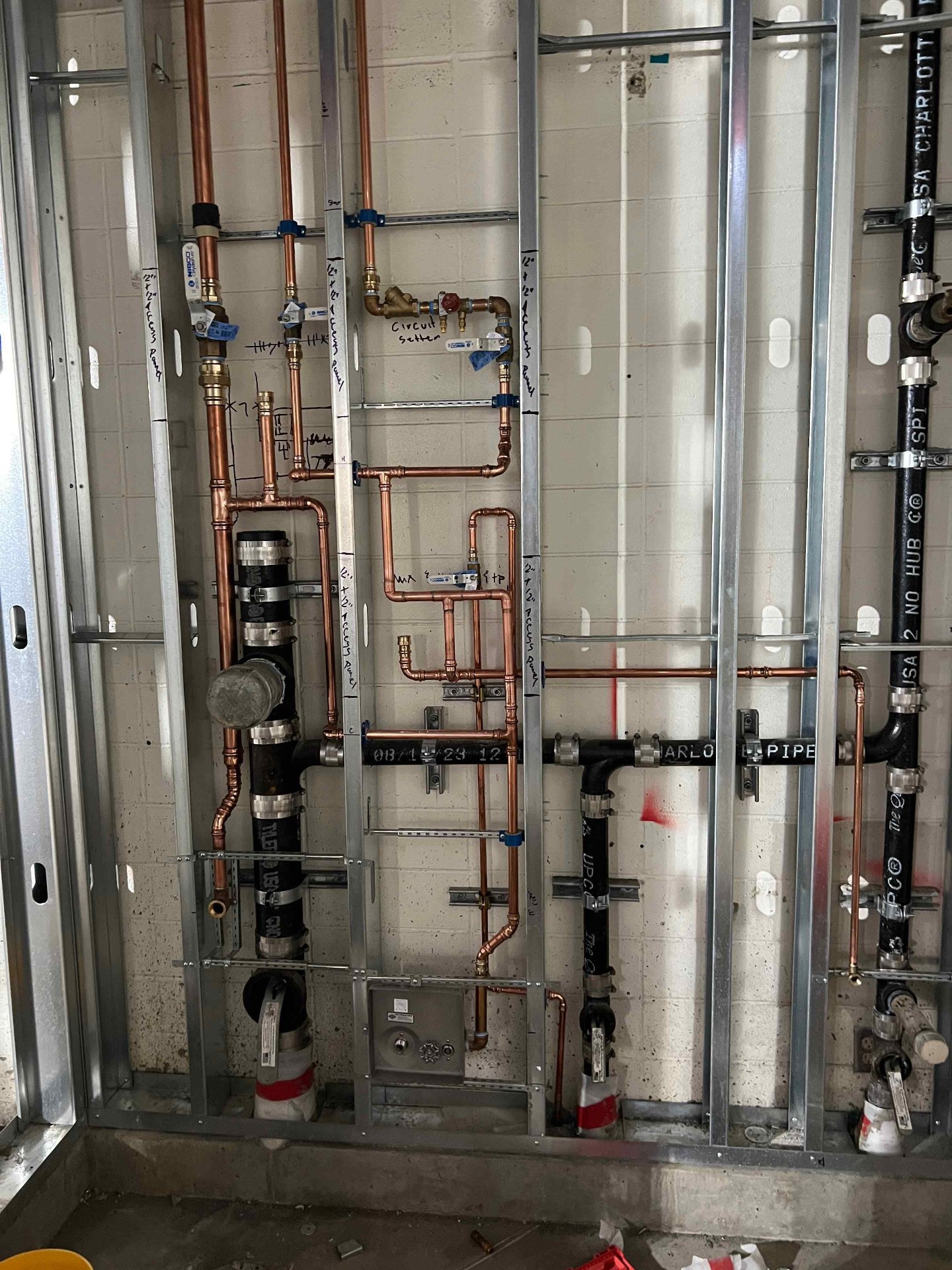 Commercial copper water and gas line rough-in by BluePoint Plumbing in Santa Clarita