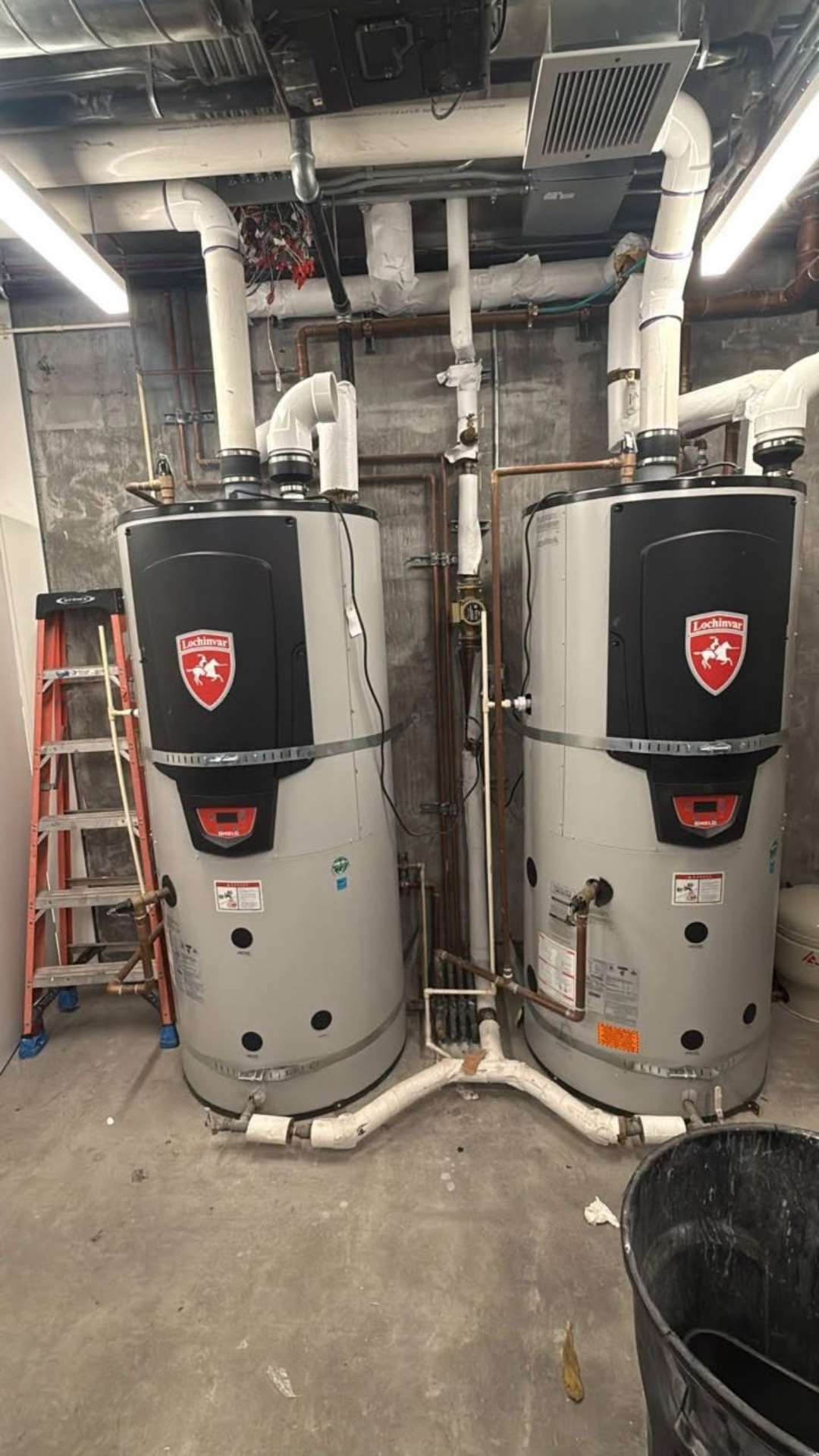 Dual Lochinvar commercial tank water heater replacement by BluePoint Plumbing in Santa Clarita